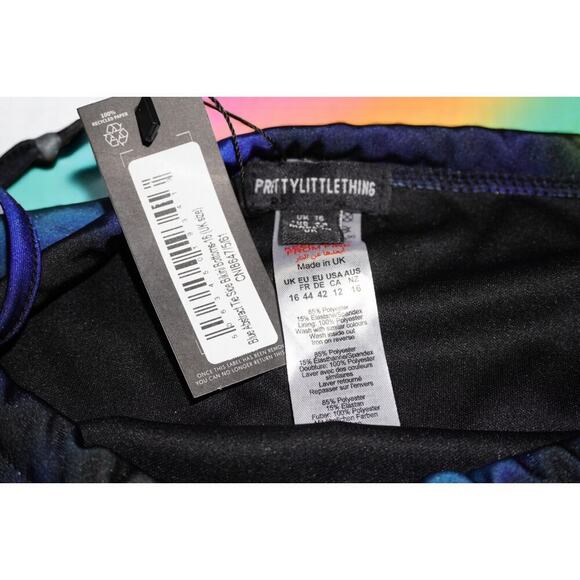 PrettyLittleThing Blue Abstract Tie Side Bikini Bottoms – Size 16 - Picture 4 of 7
